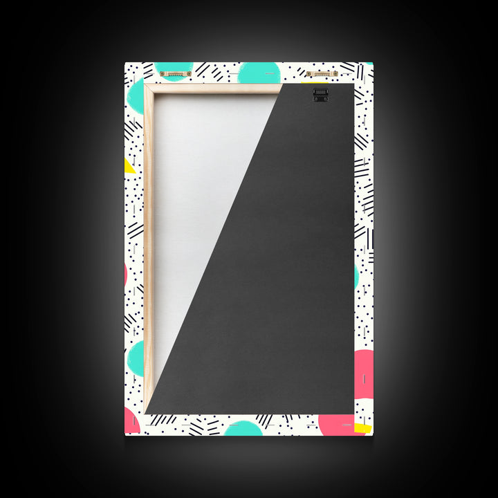 Retro Style Preppy Wall Art Framed Canvas Print, 90s Style Shopping Mall Style Abstract Art