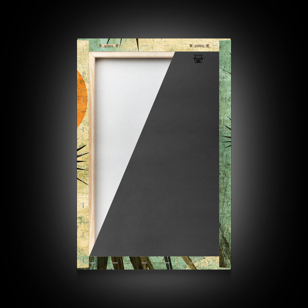 Abstract Palm Trees at Sunset, Framed Canvas Print, MCM Style Wall Art