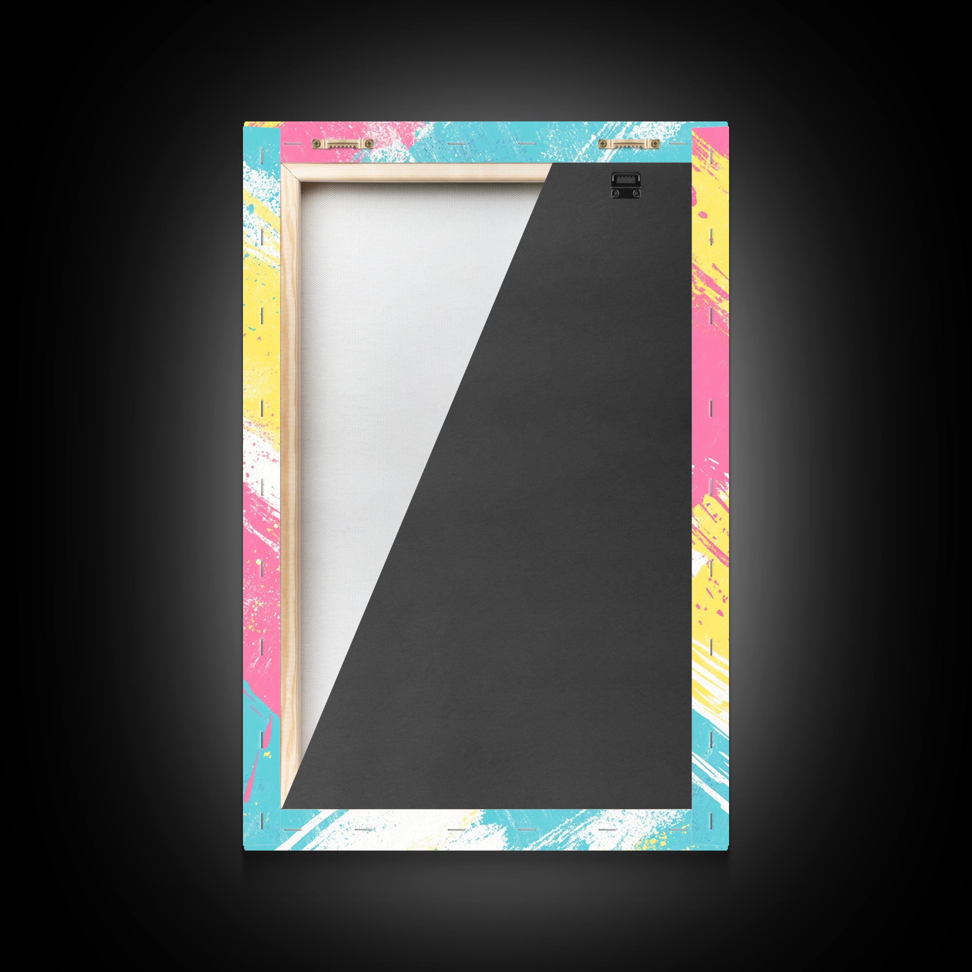 Brush Strokes On Canvas Print, Wood Framed Wall Art, Preppy Dorm Room Decor, Pink Turquoise and Yellow on White Background Wall Art