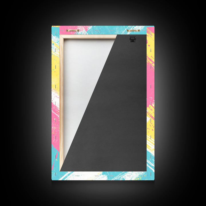 Brush Strokes On Canvas Print, Wood Framed Wall Art, Preppy Dorm Room Decor, Pink Turquoise and Yellow on White Background Wall Art