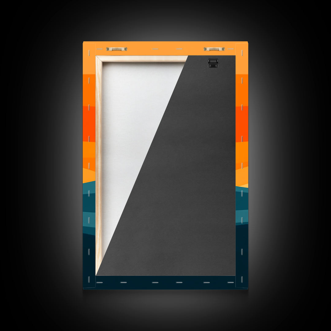 Art Deco Sunset Framed Canvas Print, MCM Style Wall Art Living Room Decor, Abstract Modern Art