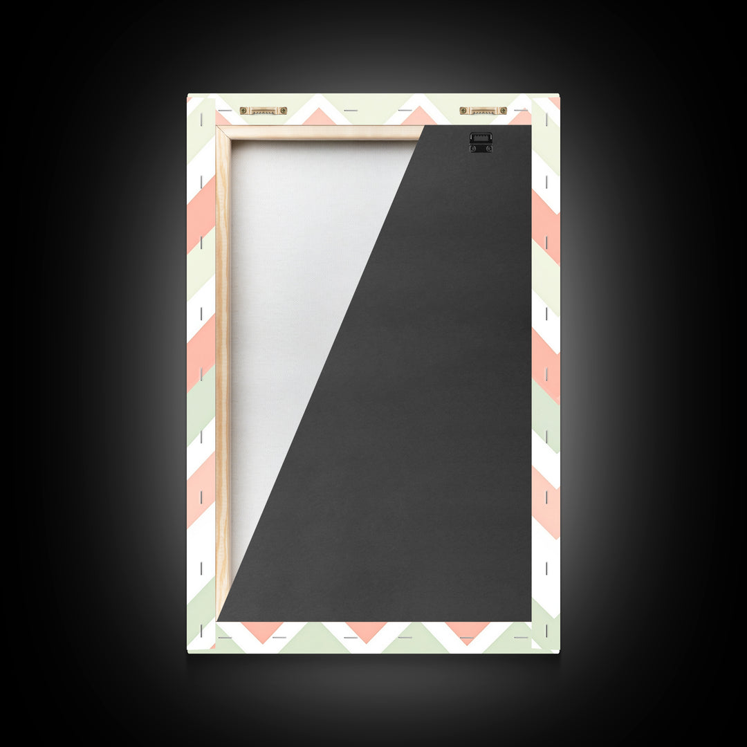 Pink and Mint Green Chevrons, MCM style Mid Century Modern Home Decor, Framed Canvas Print, Whimsical Wall Art