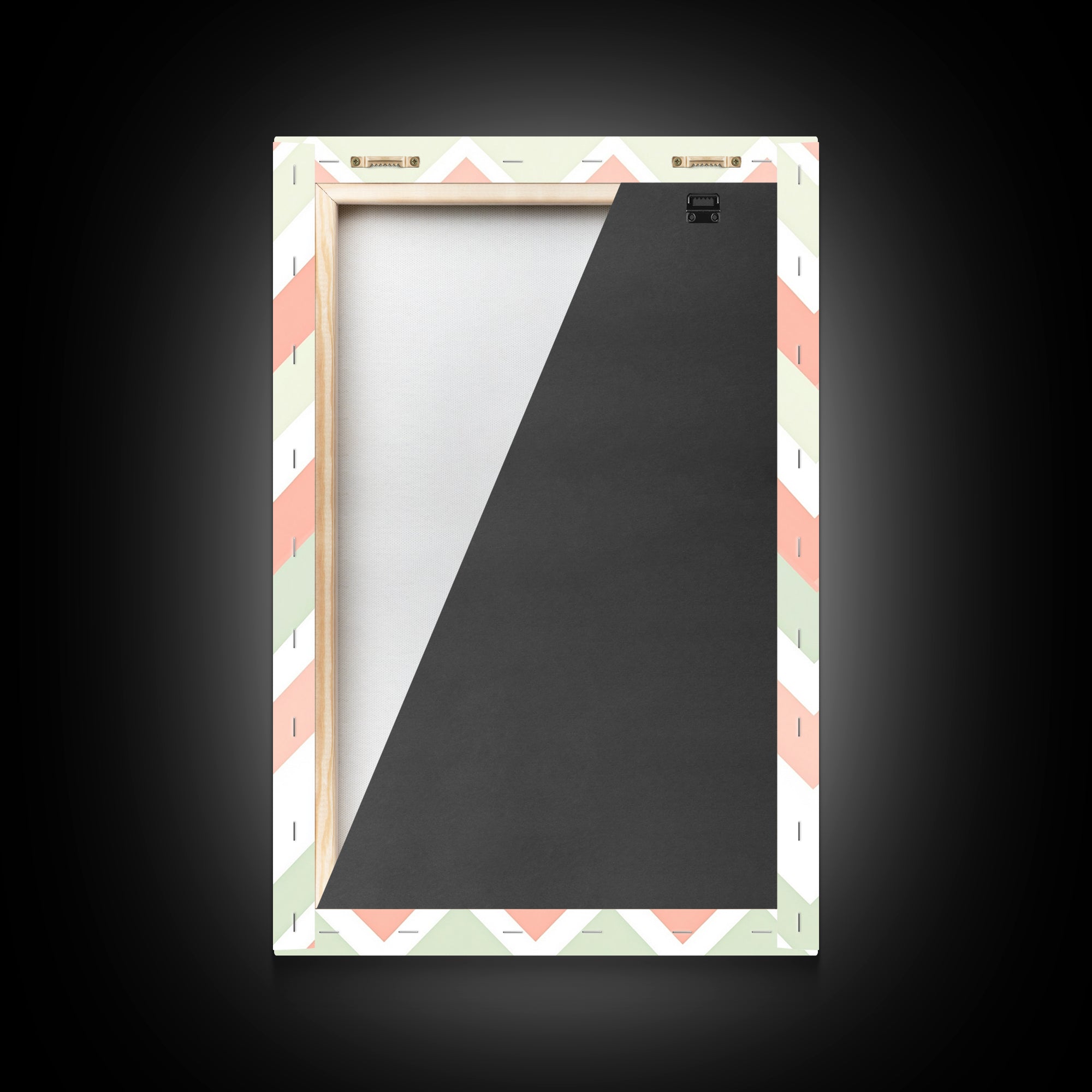 Pink and Mint Green Chevrons, MCM style Mid Century Modern Home Decor, Framed Canvas Print, Whimsical Wall Art