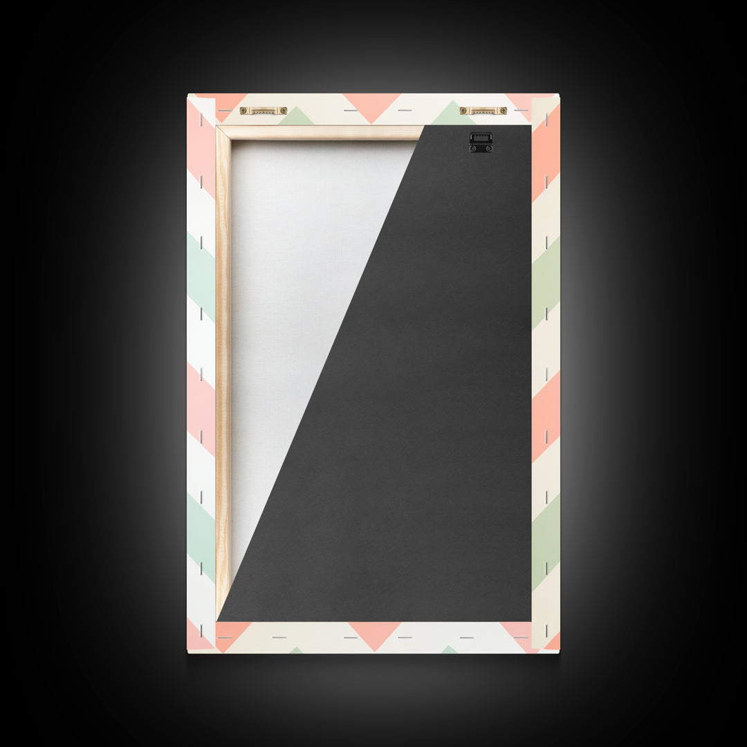 Mint Green and Pink Chevrons, MCM style Mid Century Modern Home Decor, Framed Canvas Print, Whimsical Wall Art