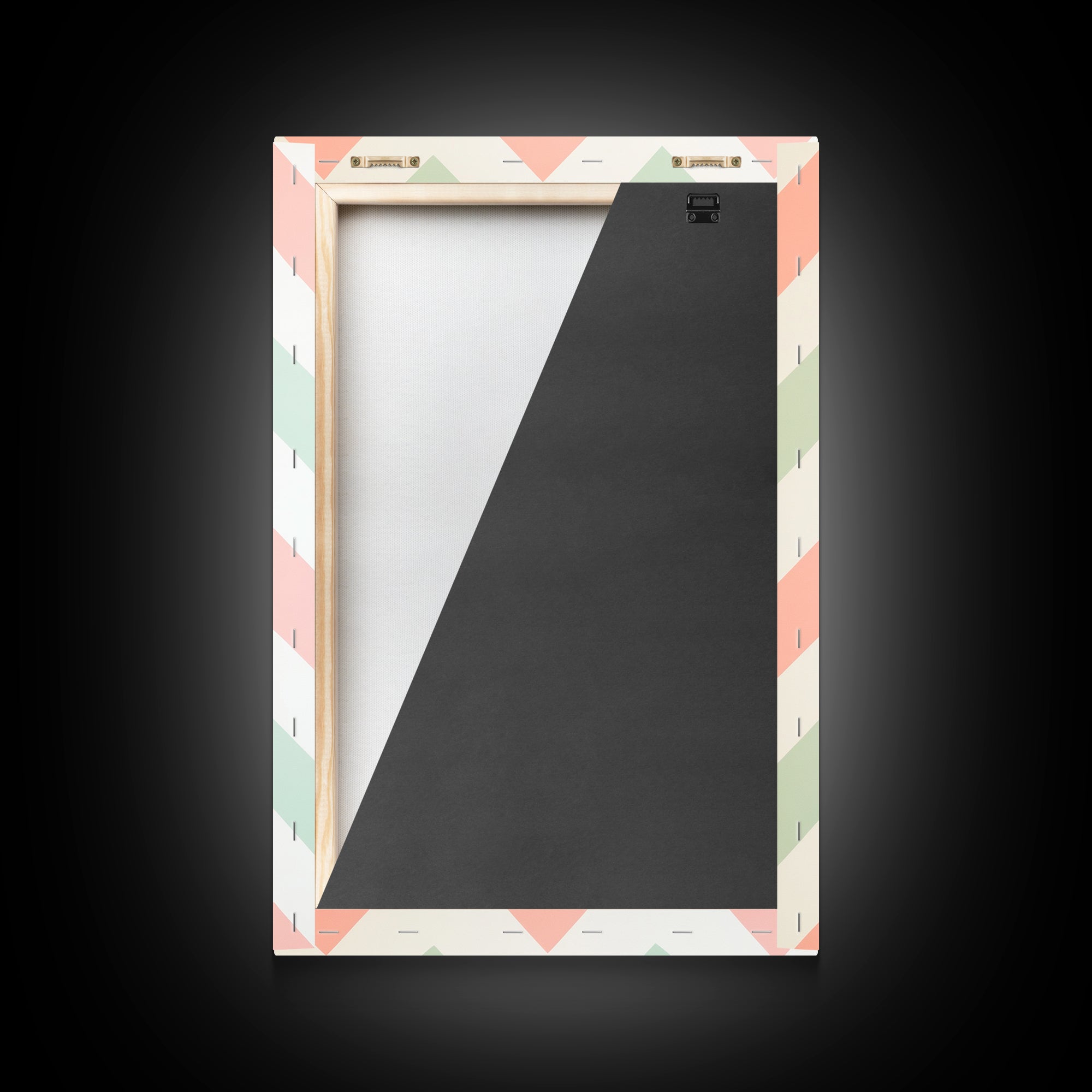 Mint Green and Pink Chevrons, MCM style Mid Century Modern Home Decor, Framed Canvas Print, Whimsical Wall Art