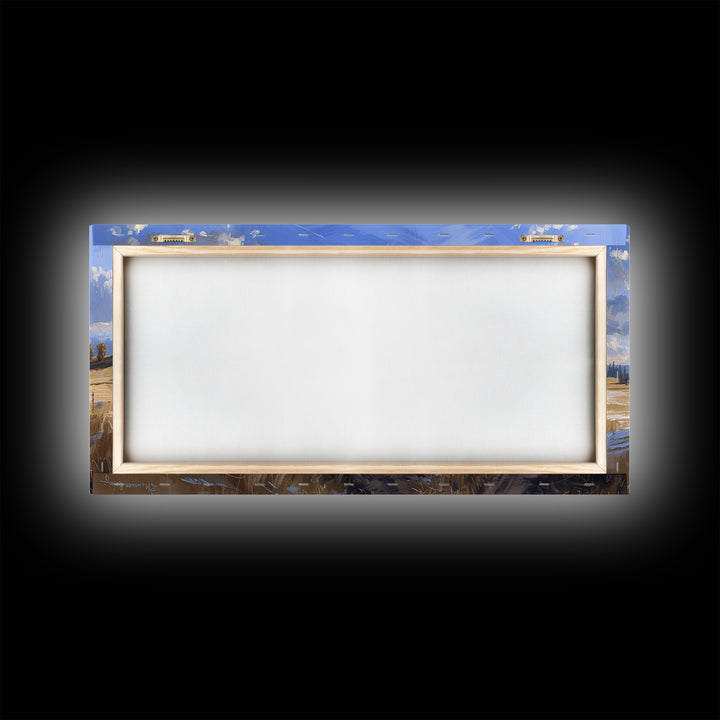 Dirt Roads of Wyoming Framed Canvas Print, Oil Painting Print, Panoramic Extra Wide Large Format Living Room Wall Decor