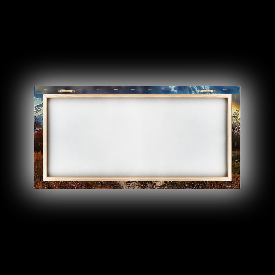 Dirt Roads Framed Canvas Print, Wood Framed Wall Art, Photography Style landscape art, ready to hang wall art home decor