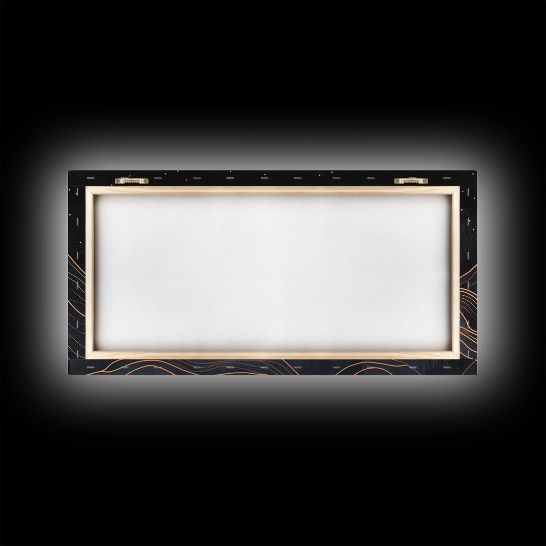 Art Deco Style Abstract Art, Orange Blood Moon Over Mountain Landscape, Retro Home Decor