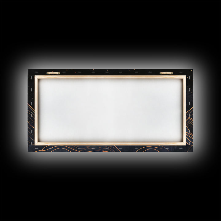 Art Deco Style Abstract Art, Orange Blood Moon Over Mountain Landscape, Retro Home Decor