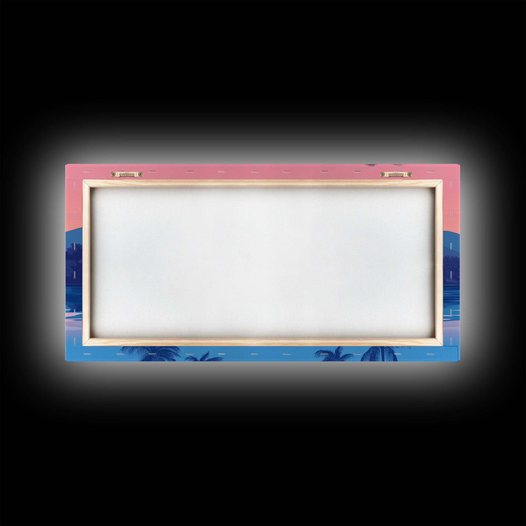 Abstract Vaporwave Sunset Over A Beach Landscape, Framed Canvas Print, Modern Art, Unique Wall Decor, Framed Canvas Art