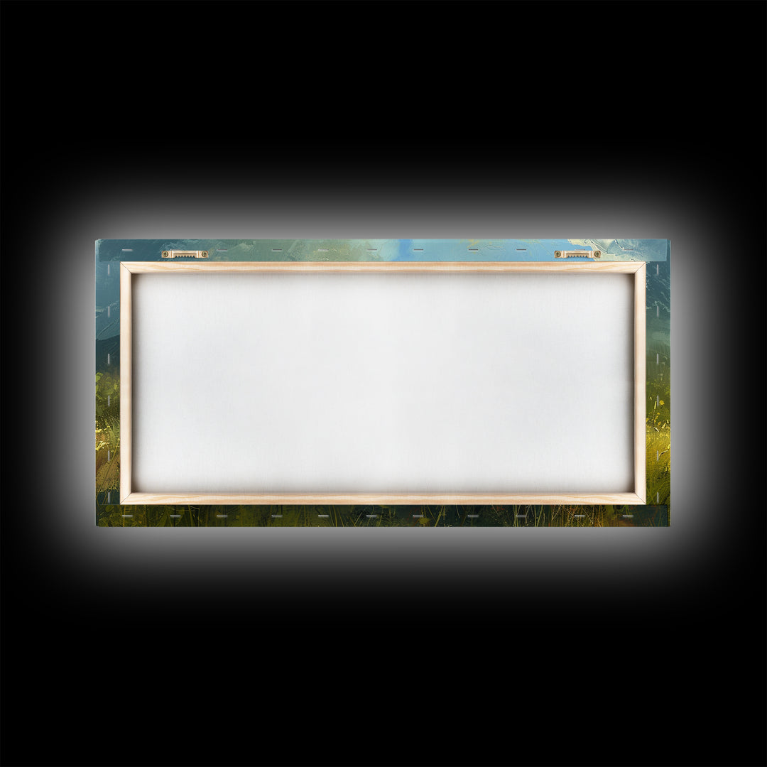 Cross In a Field Of Grass Framed Canvas Print, Christian Wall Art, Landscape Painting, Faith Decor, Cross Painting