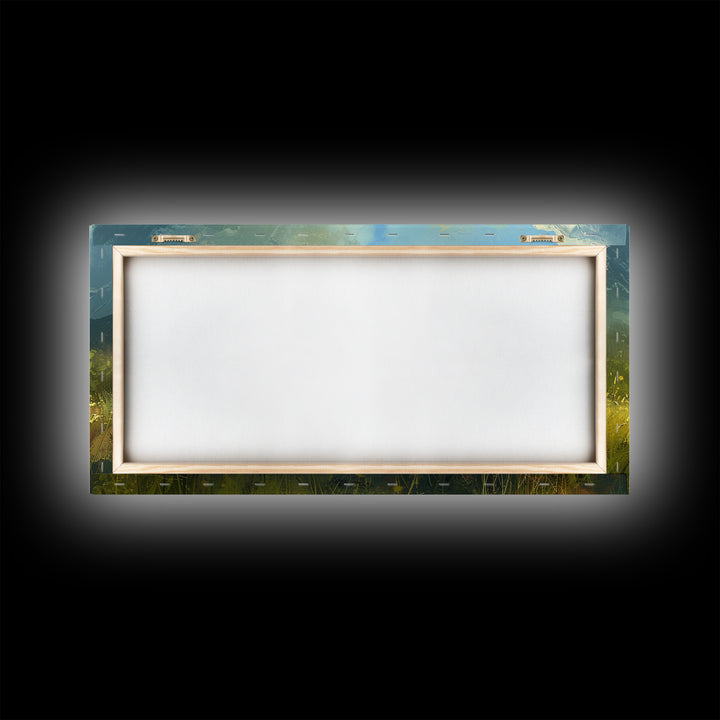 Cross In a Field Of Grass Framed Canvas Print, Christian Wall Art, Landscape Painting, Faith Decor, Cross Painting