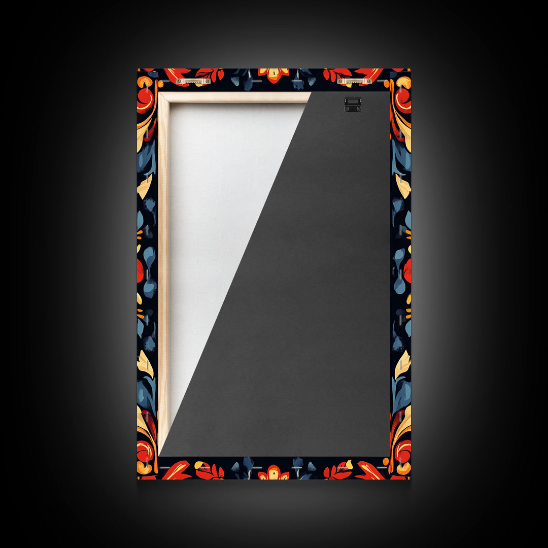 Botanical Floral Tile Pattern Framed Canvas Print, Southwestern Decor, Modern Farmhouse, Pueblo Style Art, Mexicano Chicano Art