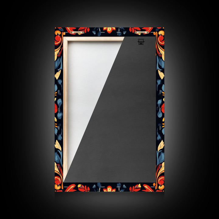 Botanical Floral Tile Pattern Framed Canvas Print, Southwestern Decor, Modern Farmhouse, Pueblo Style Art, Mexicano Chicano Art