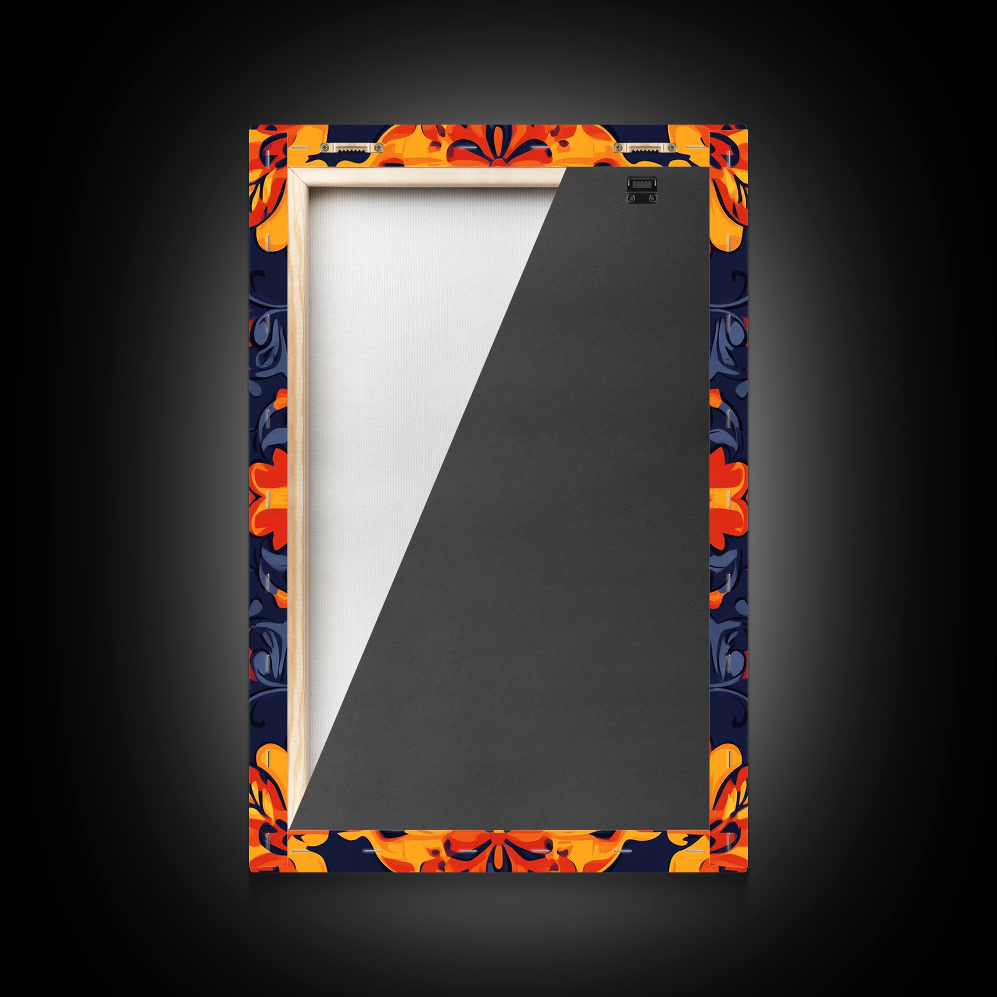 Botanical Pattern Wall Art Framed Canvas Print, Wood Framed Art, Mexicano Art, Mexican Tile Print Wall Art, Chicano Farmhouse Art