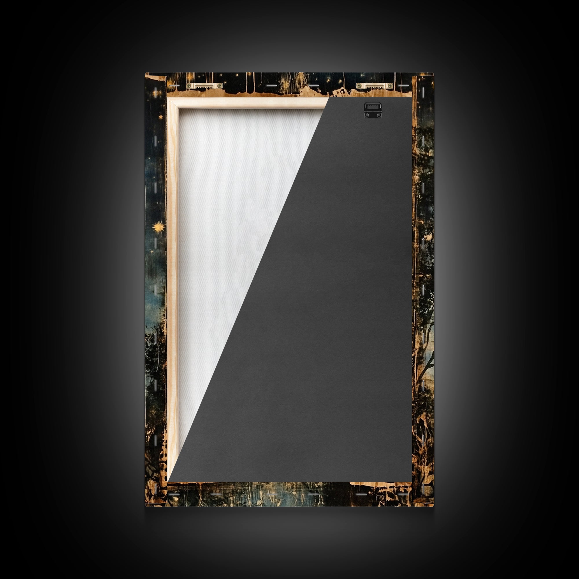 Crescent Moon in Starry Night Sky, Folk Art Framed Canvas Print, Boho Eclectic Decor, Minimalist Witchy Wall Art, Moody Decor