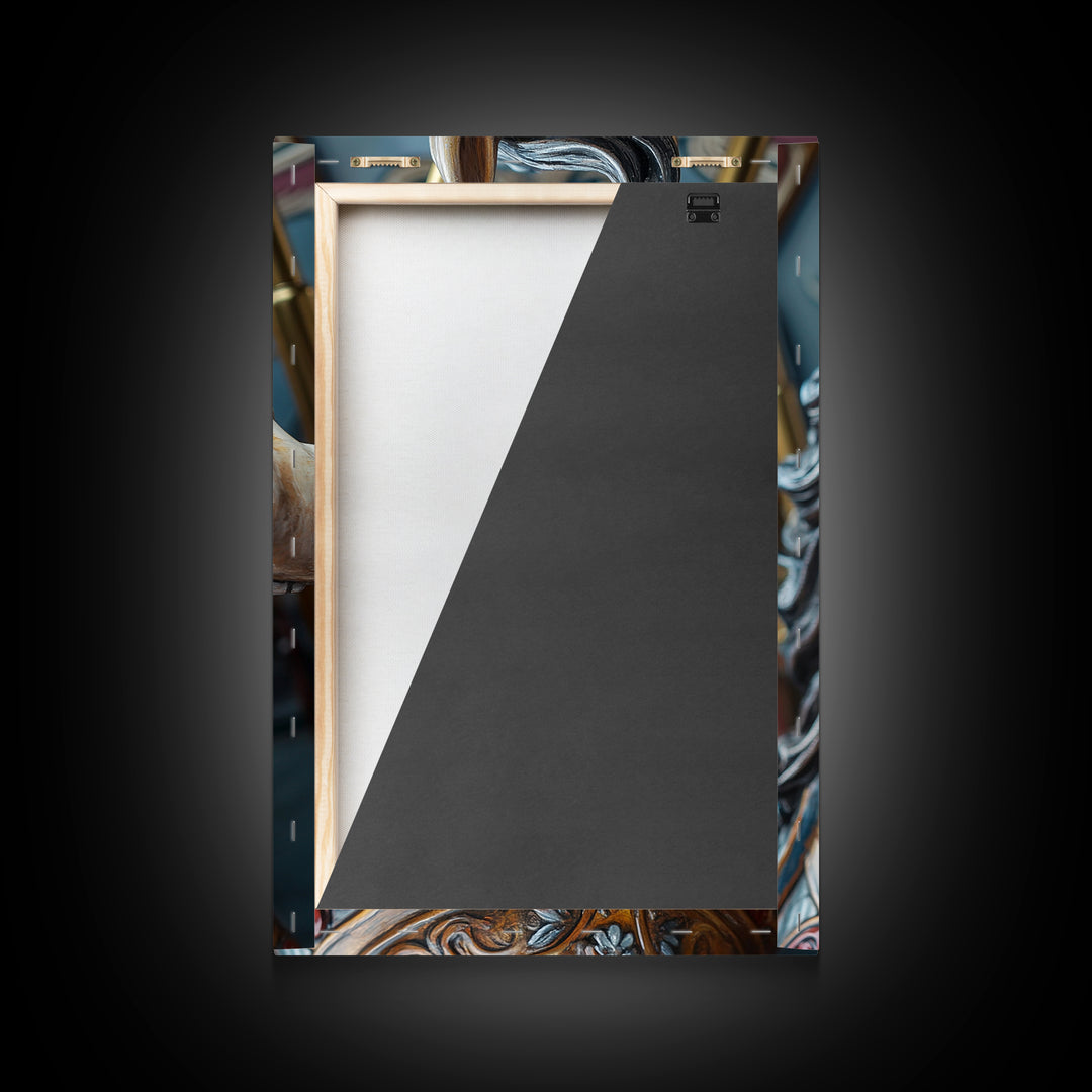 Creepy Carrousel Horse Framed Canvas Print, Nursery Decor, Wood Framed Wall Art Home Decor