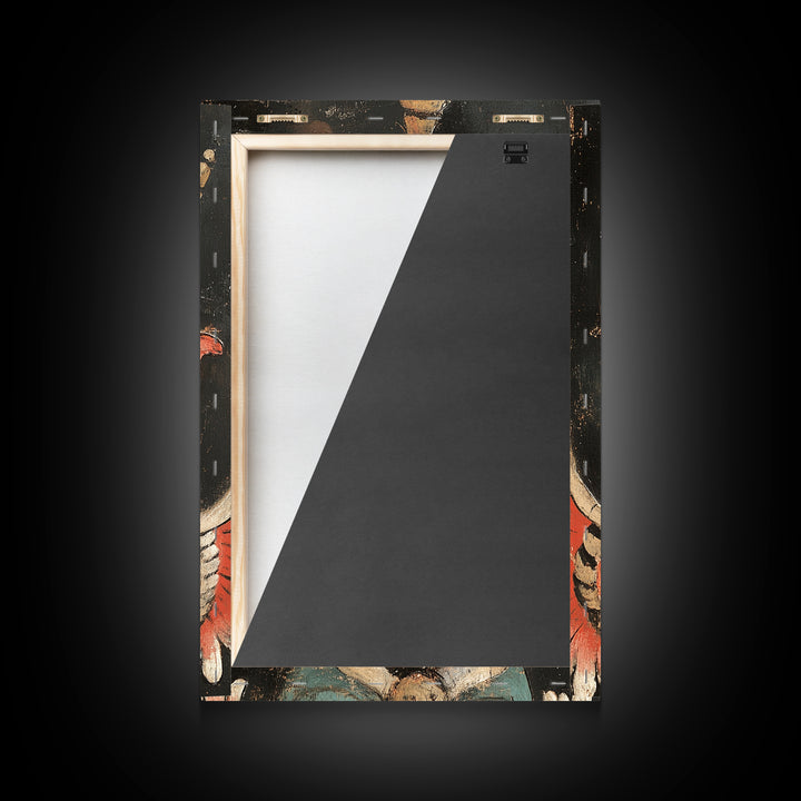 Creepy 19th Century Folk Art Framed Canvas Print, Spooky, Folk Art Painting, Russian Folk Art Home Decor