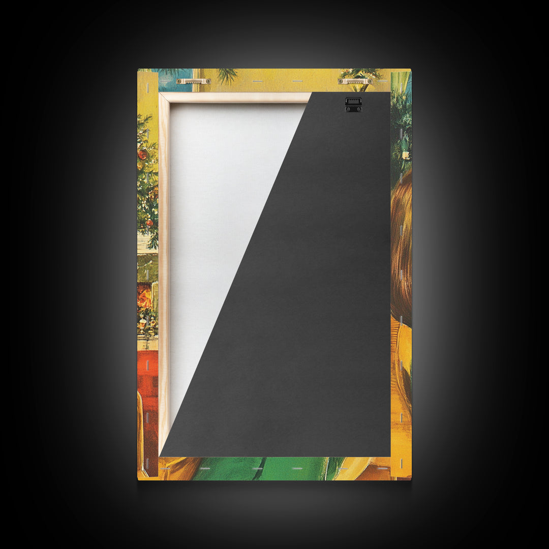 Christmas Postcard Style Art, Home Decor, Christmas Wall Art, Framed Canvas Print, 1950s Christmas Style Wall Art, Christmas Postcard Art