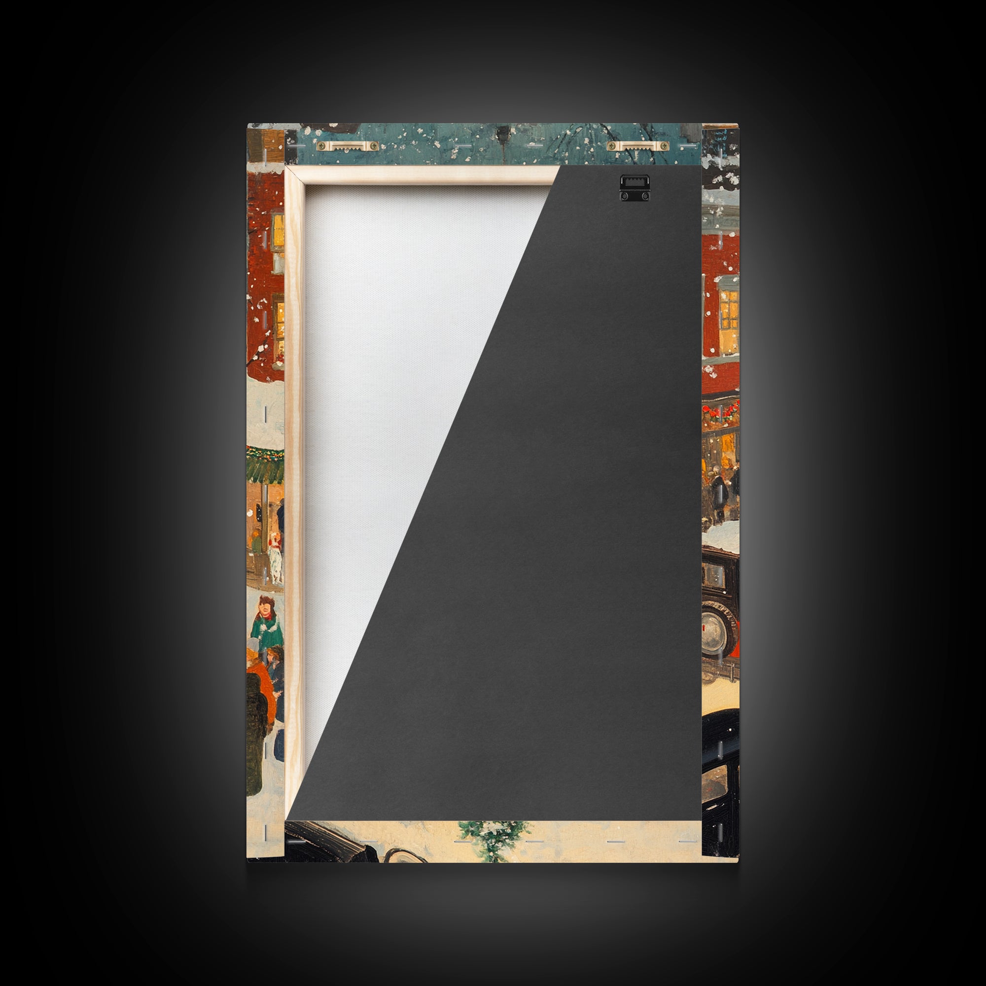 Christmas Village Home Decor - Framed Canvas Print - Retro Christmas Village Painting - Christmas Shoppers Painting - Retro Christmas Decor