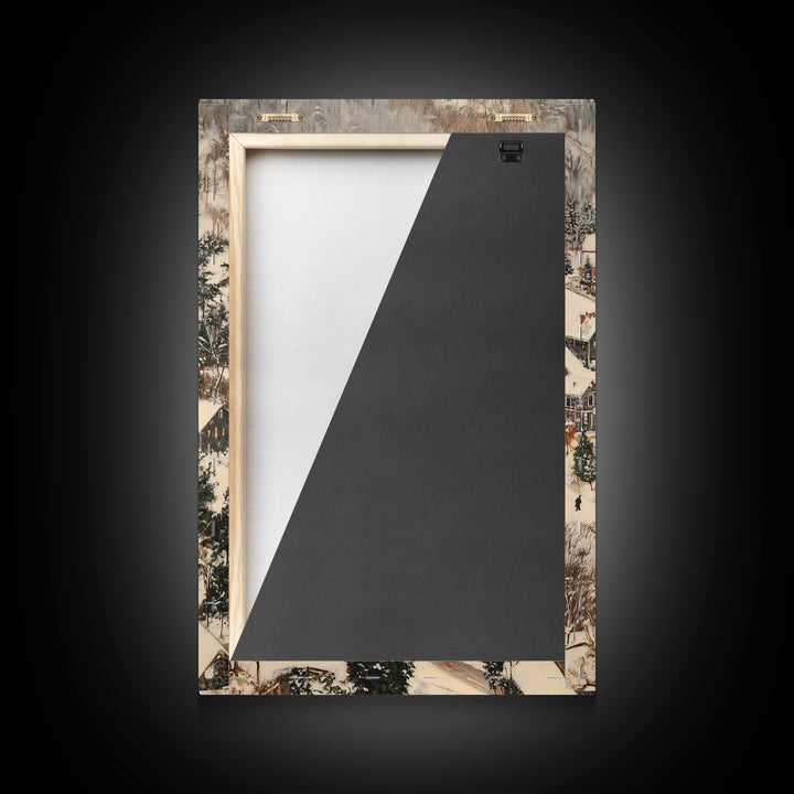 Christmas Village Covered in Snow, Framed Canvas Print, Christmas Oil painting print, Vintage Christmas Art Print, Christmas Wall Art