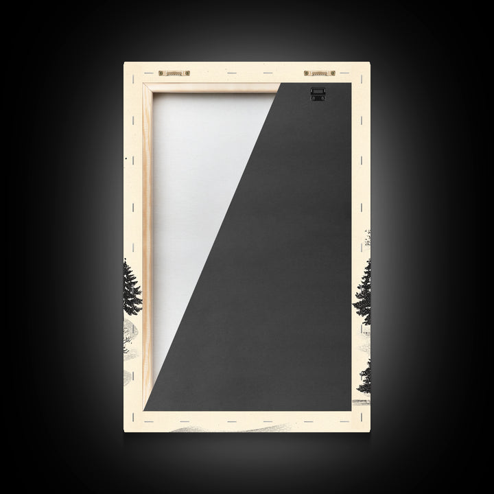 Black and White Sketch of A Christmas Village Canvas Print - Framed Canvas - Minimalist Christmas Art - Boho Christmas Art - Rustic Christmas Art