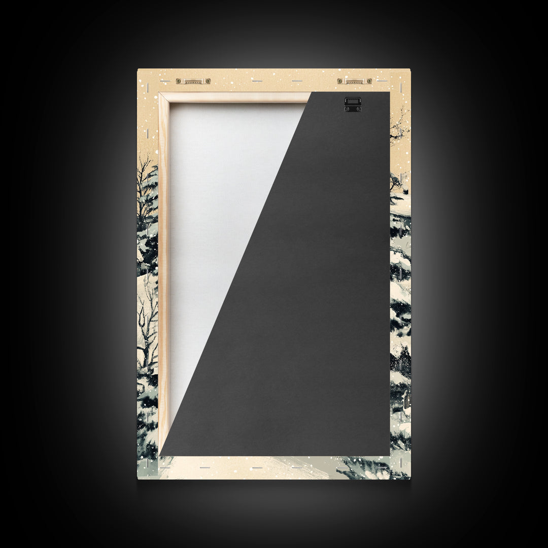 Christmas Village Canvas Print - Framed Canvas - Minimalist Christmas Art - Boho Christmas Art - Rustic Christmas Art