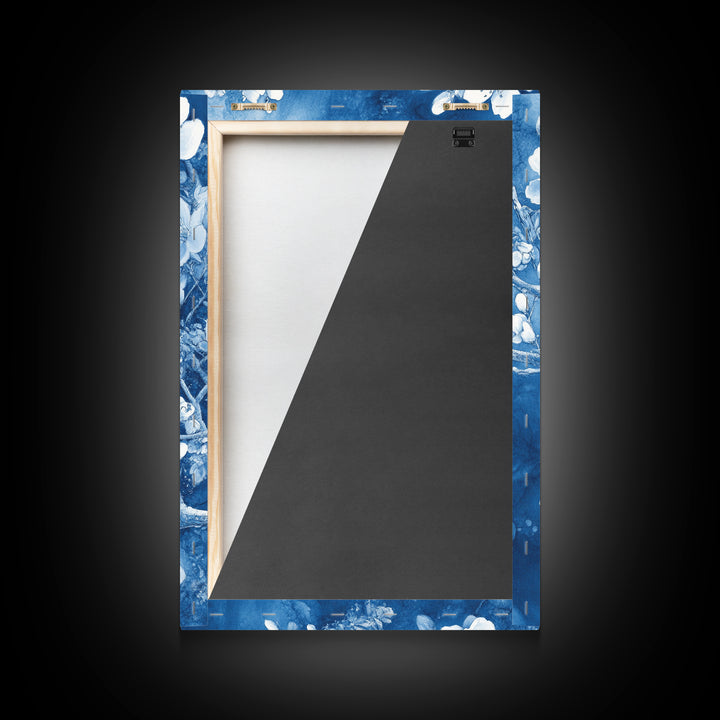 Blue Botanial Wall Art Chinoiserie Wall Art, White Bird, Blue Chinoiserie Home Decor, Botanical Print, Bird Painting, Ready To Hang