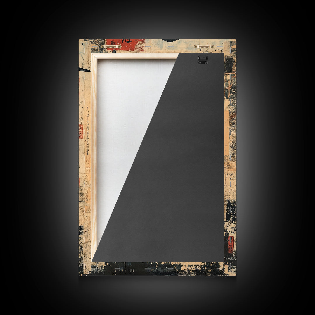 Blue Heron Wall Art Framed Canvas Print Ready To Hang, Japanese Style Wabi Sabi Art, Coastoal Decor