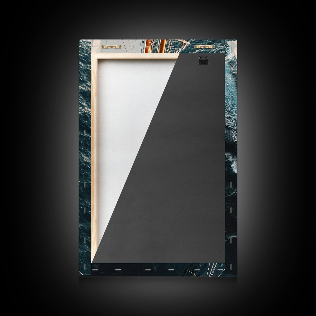 Bird's Eye View Of A Sailboat, Framed Canvas Print, Sail Boat Photography Print, Sailboat Painting, Nautical Decor, Nautical Wall Art