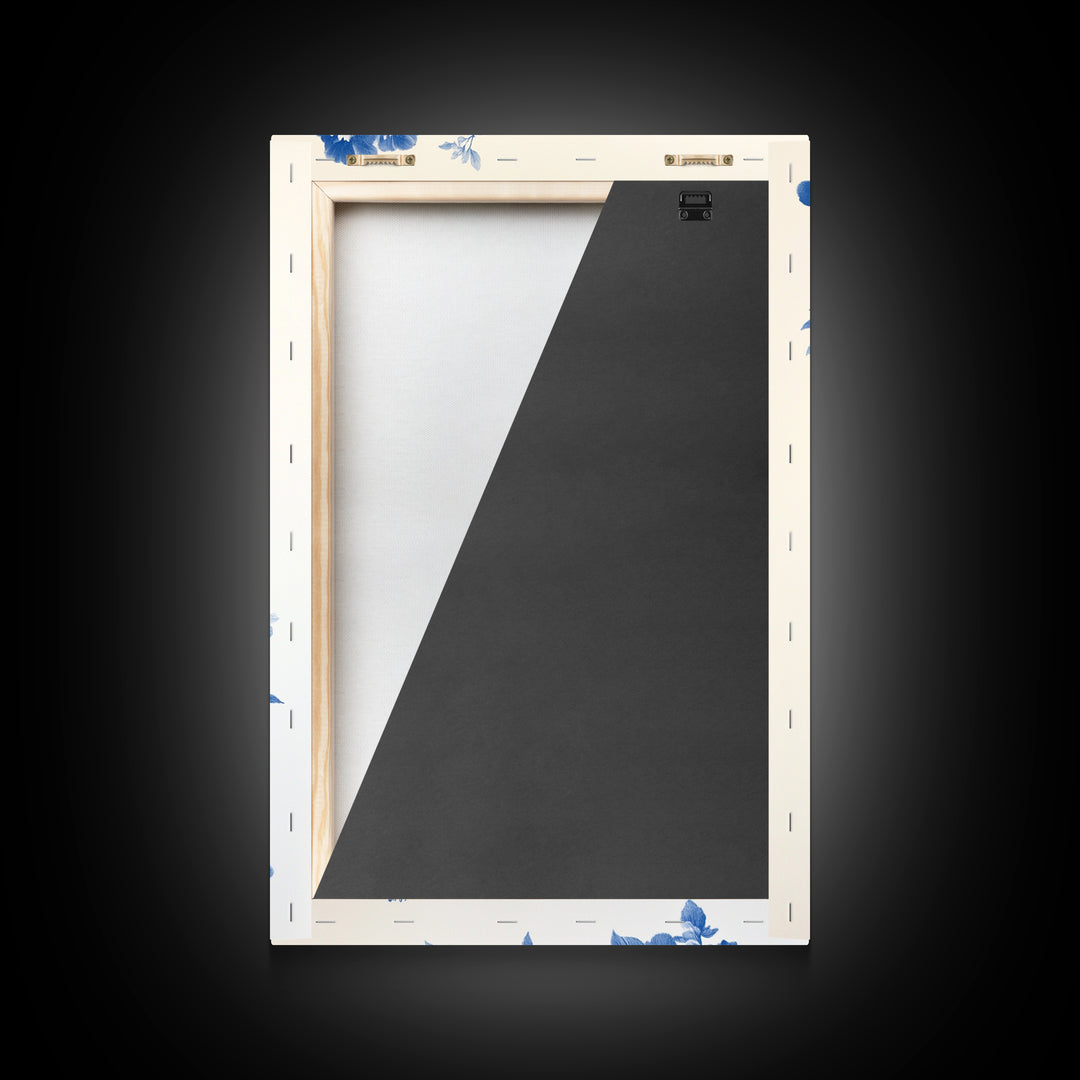 Blue Floral Print, Chinoiserie Wall Art, Framed Canvas, Canvas Art Home Decor, Chinoiserie Style Painting