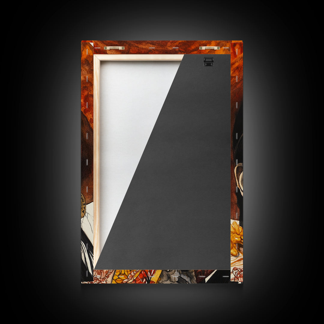 Day Of The Dead Portrait Framed Canvas Print, Chicano / Mexicano Wall Art, Home Decor, Chicano Wall Art, Chicano Painting