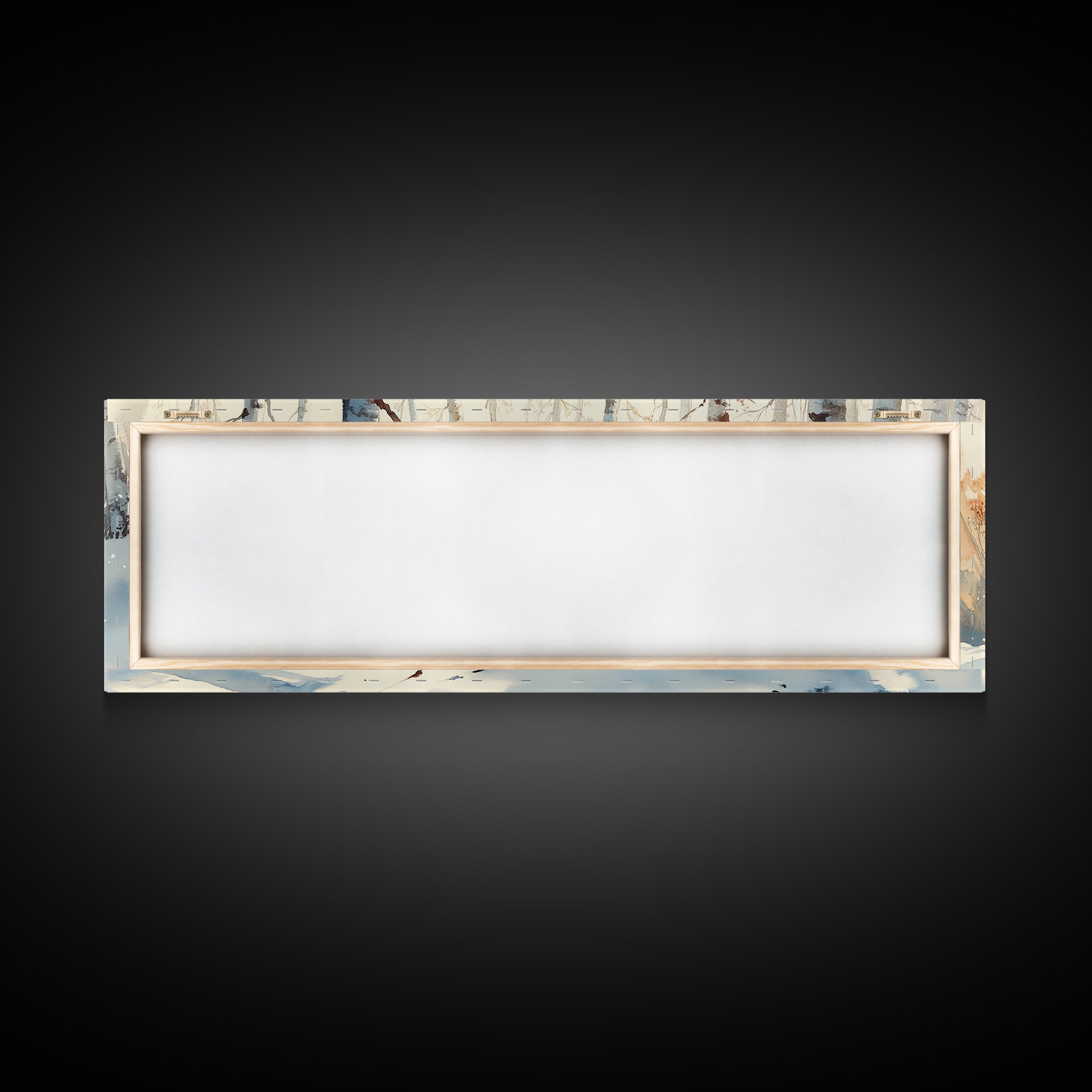 Birch Tree Forest In The Snow Covered Winter Framed Canvas Print, Panoramic Wall Art, Original Birch Tree Art, Birch Tree Painting, Horizontal Art