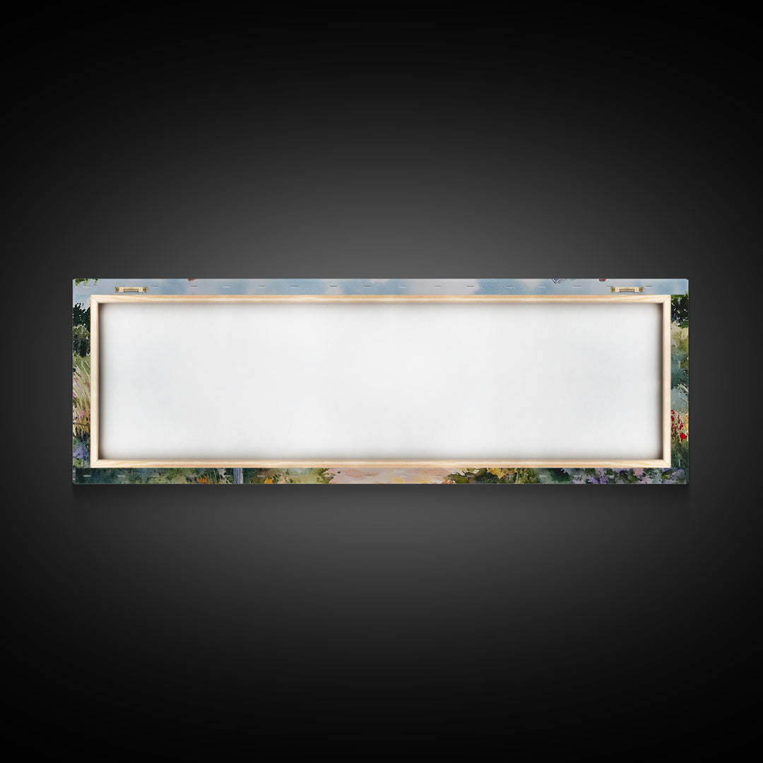 Panoramic Painting Print of Nantucket, Framed Canvas, Nautical Wall Art, Seascape landscape painting, Horizontal Nantucket Wall Art