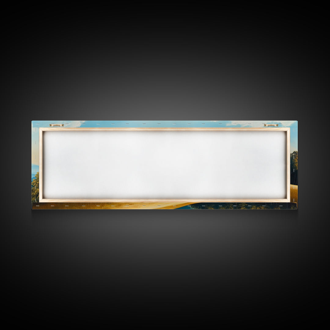 Blueridge Mountains Framed Canvas Print, Blue Ridge Mountains Painting, Panoramic Landscape Painting, Horizontal Wall Decor