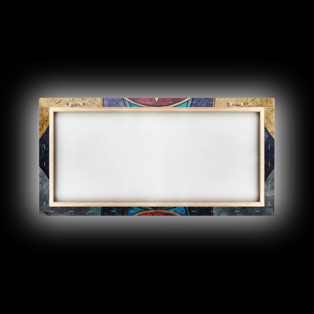 Abstract Textile Pattern Framed Canvas Print, Retro Wall Art, Scenic Decor, Statement Piece, Accent Piece Wall Art, Above Mantle Art