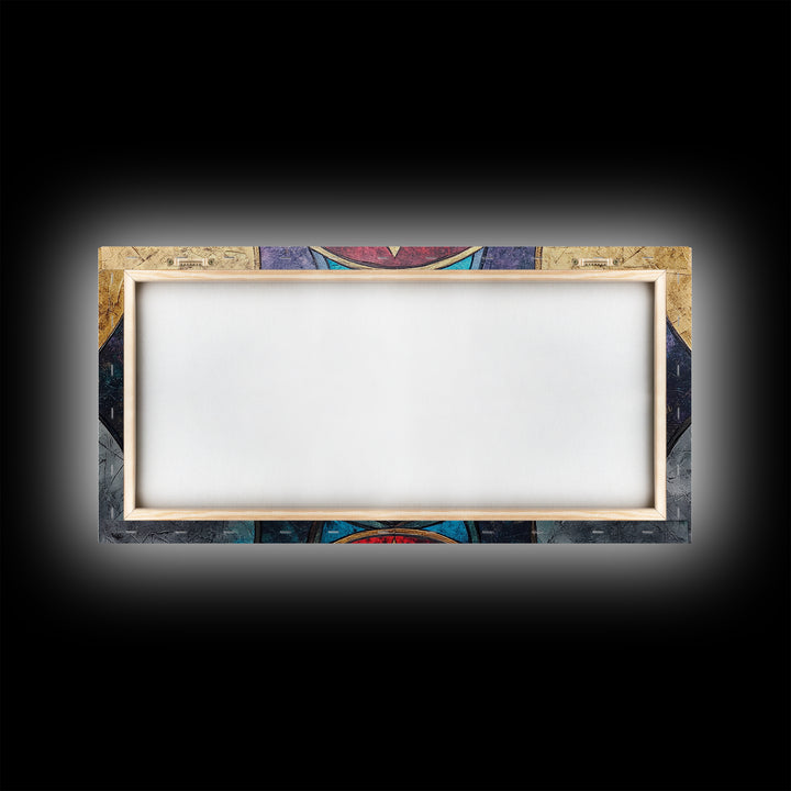 Abstract Textile Pattern Framed Canvas Print, Retro Wall Art, Scenic Decor, Statement Piece, Accent Piece Wall Art, Above Mantle Art