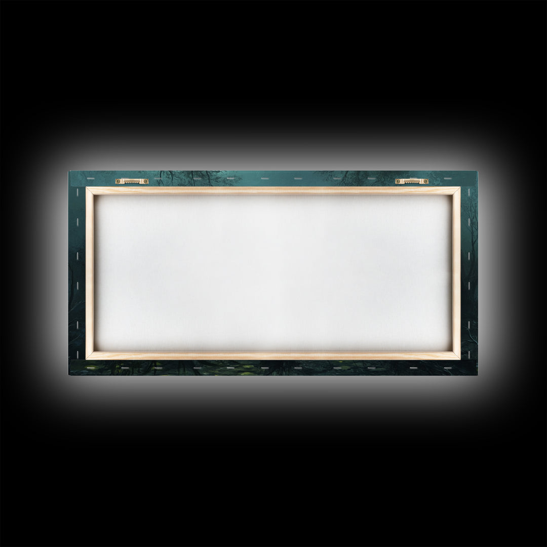 Dark and Moody Wall Art Framed Canvas Print, Oil Painting of a Swamp, Moody Landscape Wall Art