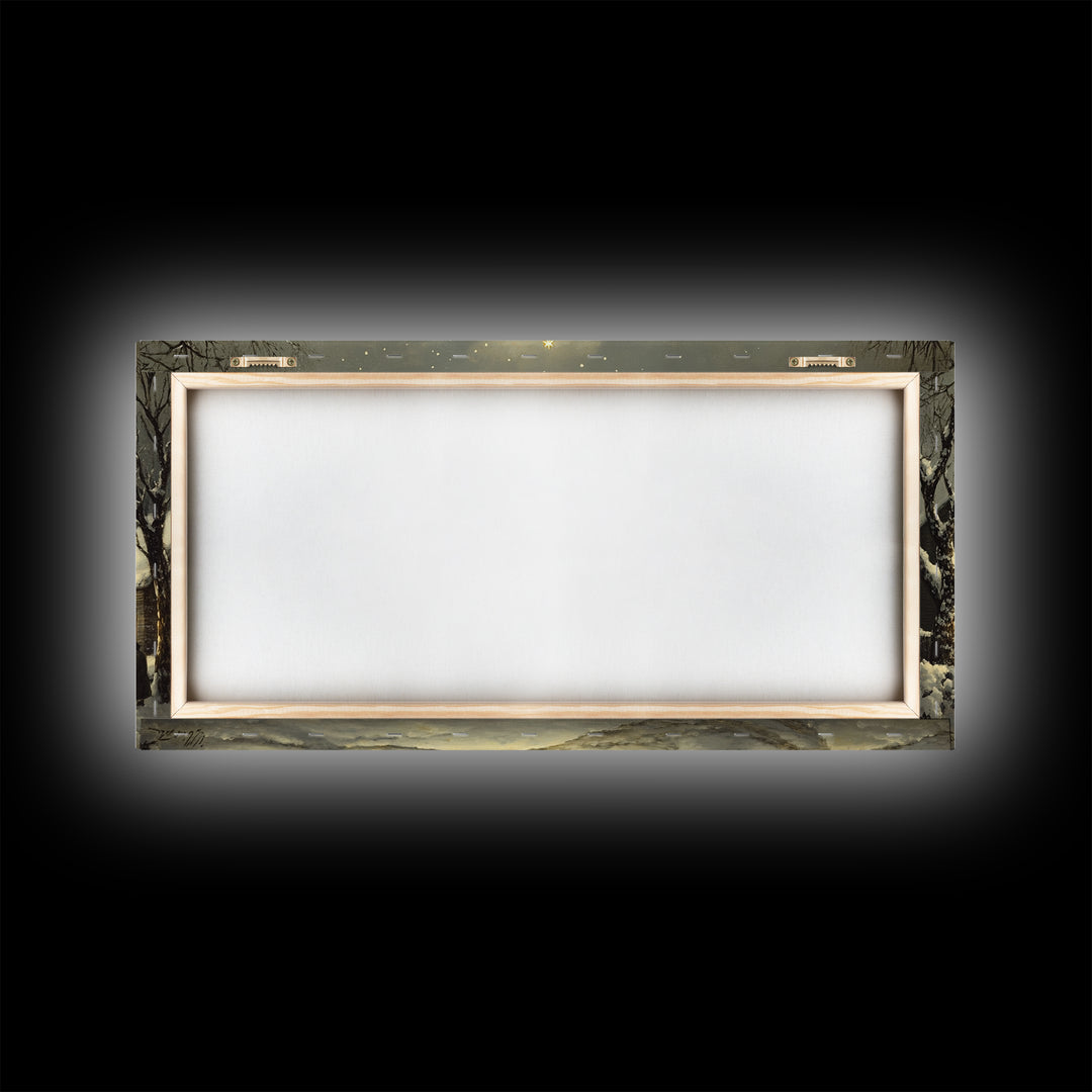 Christmas Village Framed Canvas Print Winter Decor, Canvas Wall Art, Victorian Christmas Oil Painting, Christmas Village Art