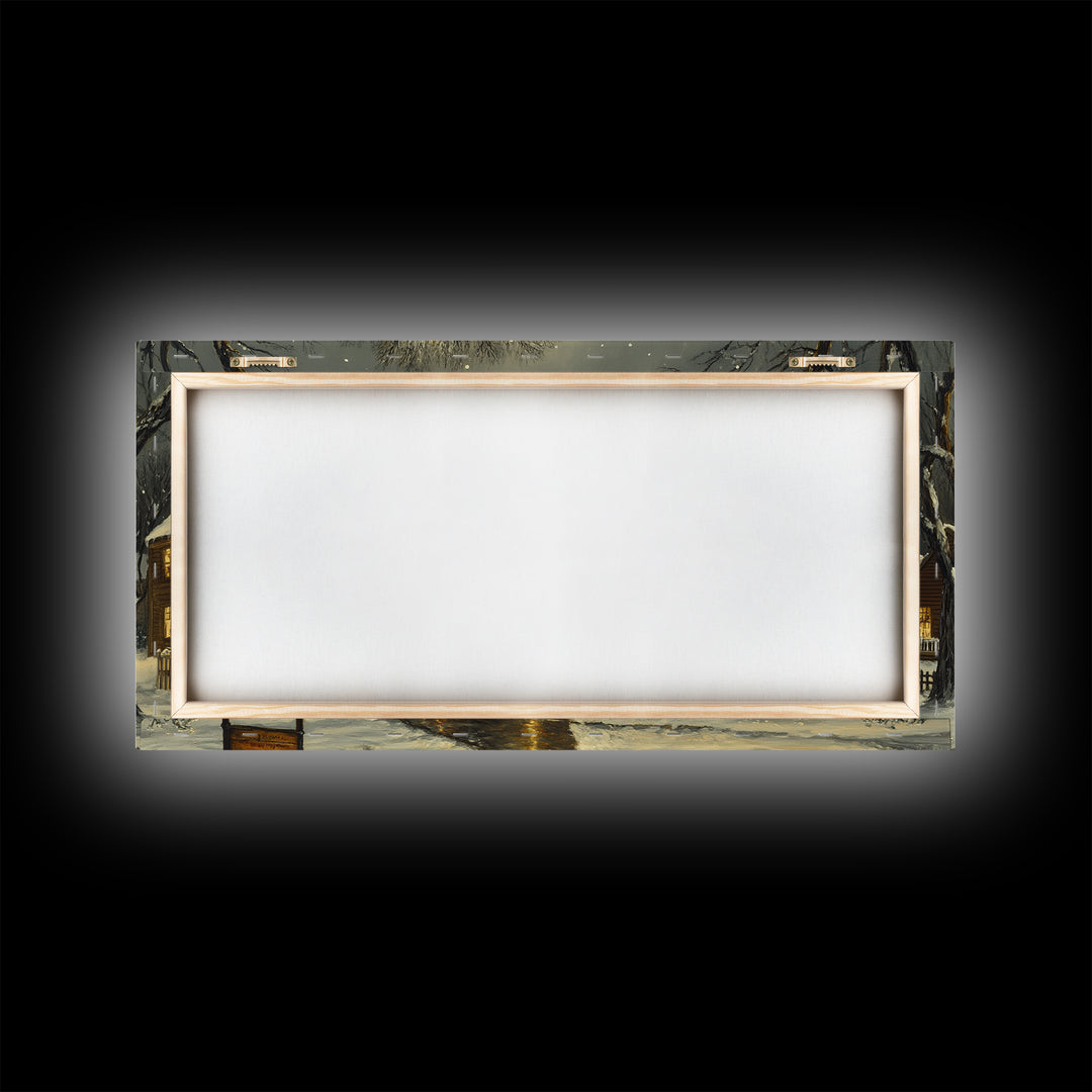 Christmas Sceneary Wall Art Framed Canvas Print, Winter Wall Art, Christmas Village Painting, Victorian Christmas Oil Painting, Horizontal Art