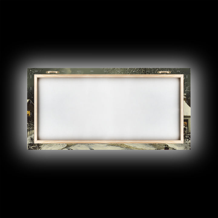 Bustling Christmas Street Scene Oil Painting Canvas Print, Snowy Holiday Night, Festive Victorian Christmas Village Oil Painting, Christmas Decor