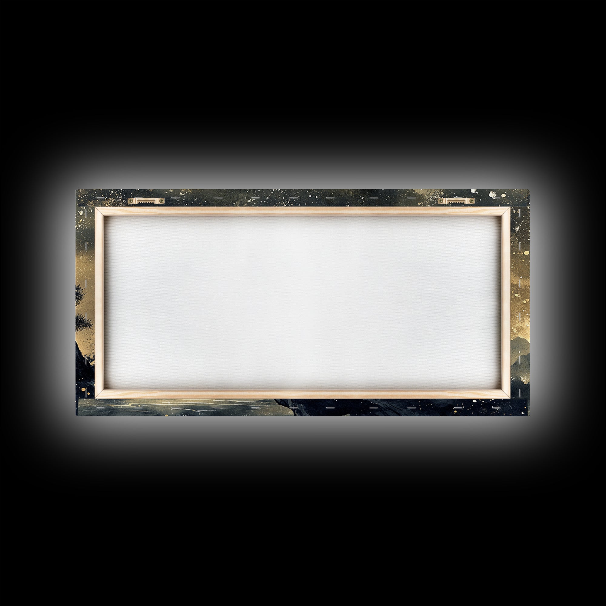 Bonzai Tree Under a Full Moon, Framed Canvas Print Ready To Hang, Minimalist Wabi Sabi Japanese Style Artwork, Above Sofa Wall Art, Home Decor