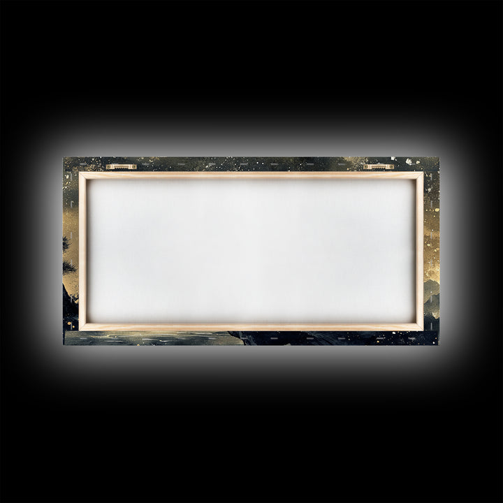 Bonzai Tree Under a Full Moon, Framed Canvas Print Ready To Hang, Minimalist Wabi Sabi Japanese Style Artwork, Above Sofa Wall Art, Home Decor