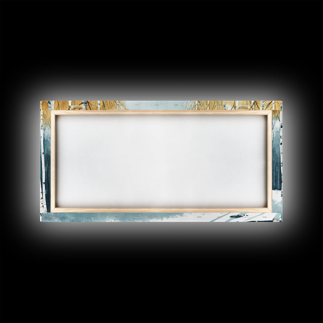 Birch Tree Forest in Winter Framed Canvas Print Ready To Hang Wall Decor, Winter Art, Winter Decor, Birch Painting, Aspen Trees Forest Art