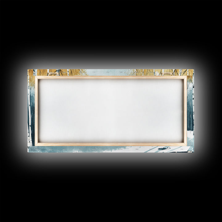 Birch Tree Forest in Winter Framed Canvas Print Ready To Hang Wall Decor, Winter Art, Winter Decor, Birch Painting, Aspen Trees Forest Art