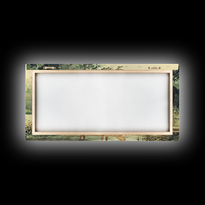 Deer Drinking Water in Forest Painting Print, Deer Painting, Cabin Decor, Cabin Wall Art, Framed Canvas Print, Nature Lover Gift, Nature Art