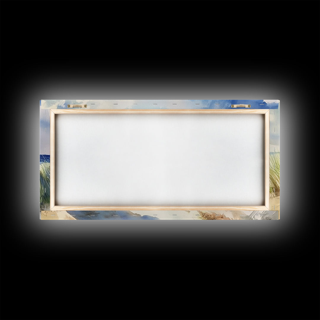 Coastal Decor - Painting of a Canoe On The beach Framed Canvas Print - Maine Painting - Maine Wall Art - Coastal Home Decor - Beach Art