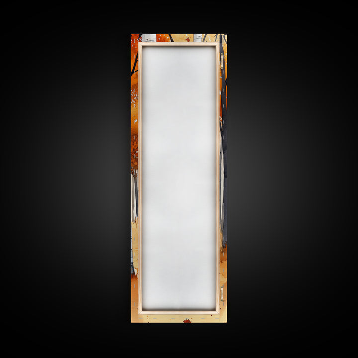 Autumn Birch Trees Framed Canvas Print – Rustic Decor, Tall Narrow Art, Cozy Fall Vibes, Birch Tree Art, Living Room Art, Above Bed Wall Art