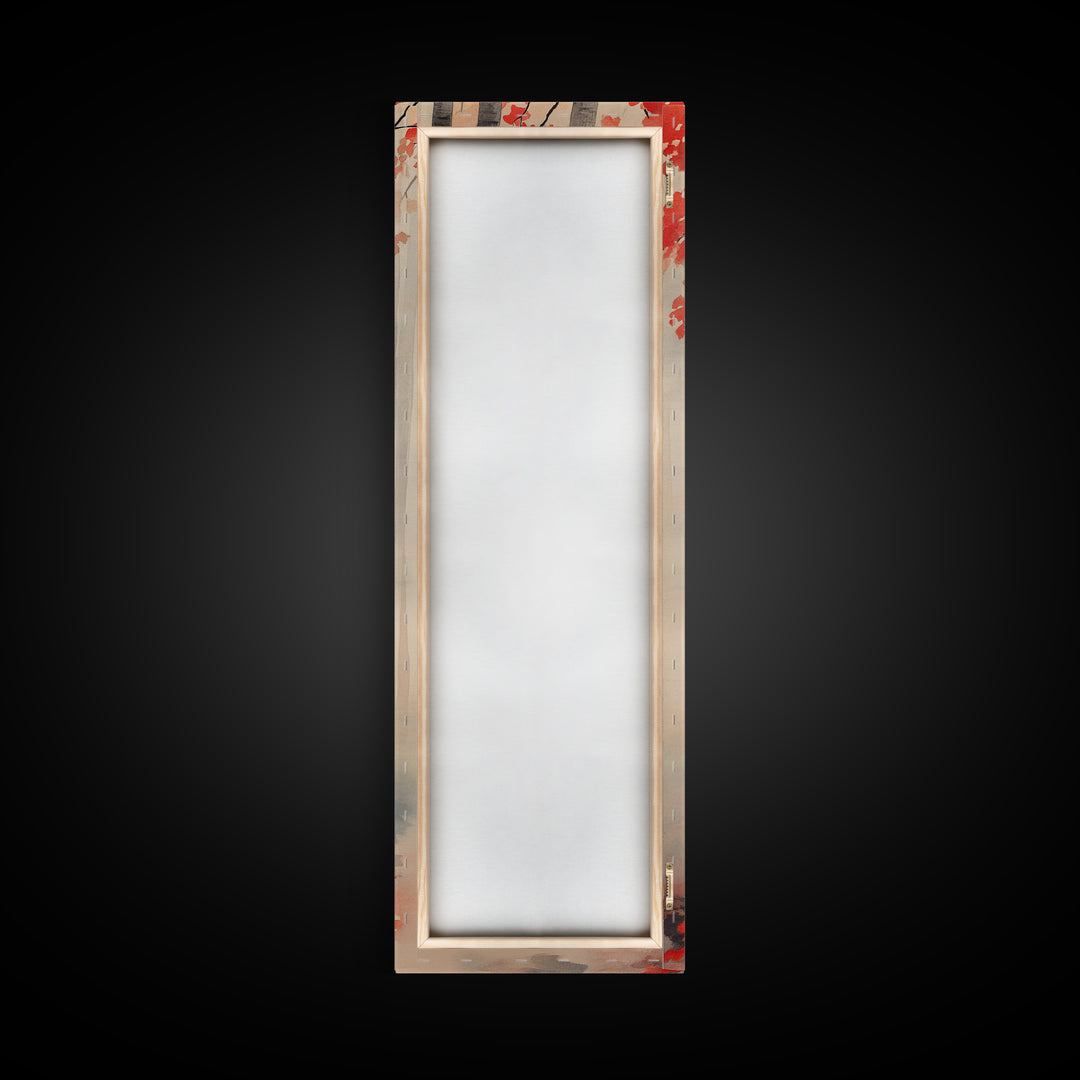 Birch Trees and Red Leaves Framed Canvas Print – Fall Vibes, Rustic Wall Art, Birch Tree Art, Cozy Autumn Theme, Living Room Art, Above Couch Decor