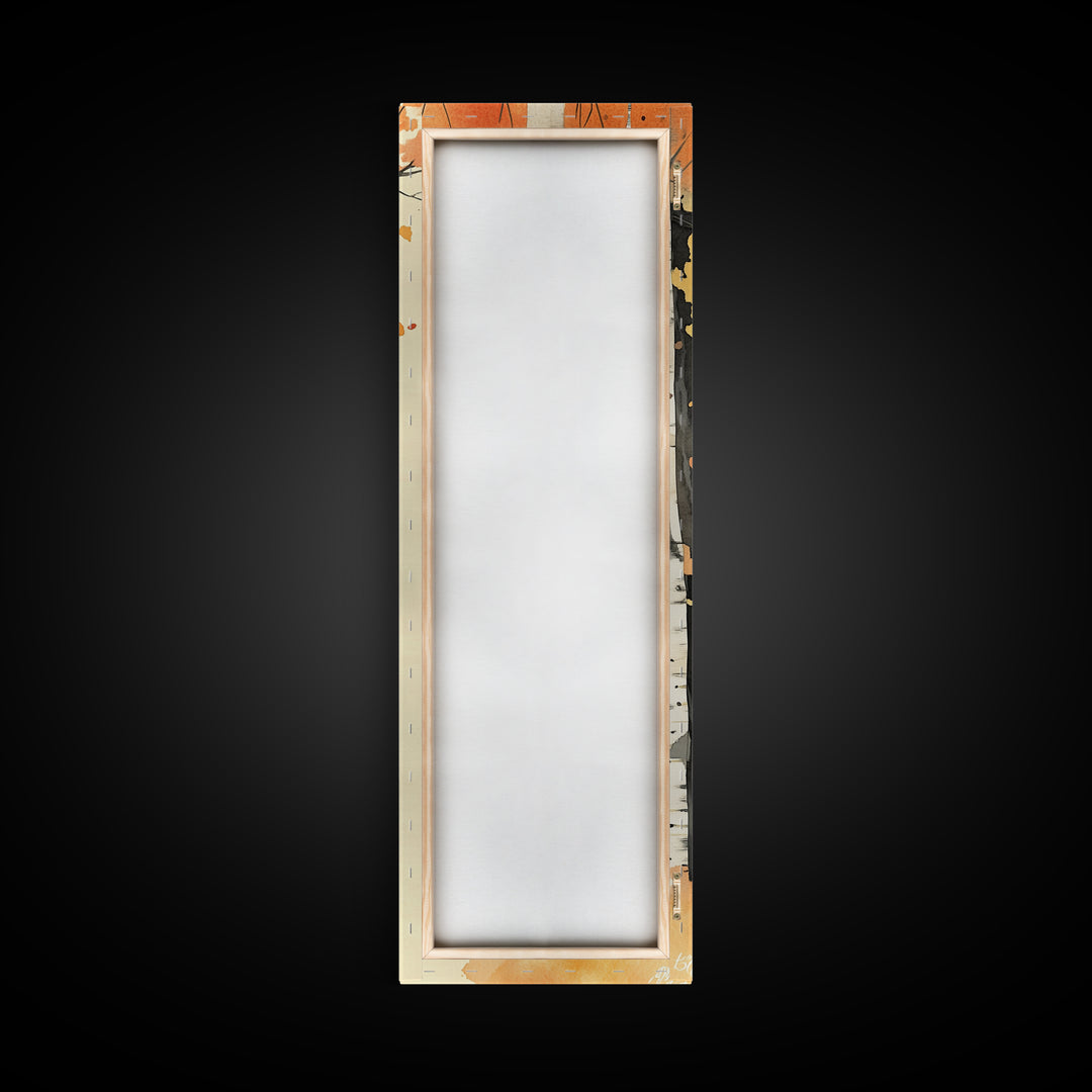 Autumn Forest Path Framed Canvas Print – Cozy Fall Art, Rustic Wall Art, Birch Tree Painting, Skinny Wall Art, Bedroom Wall Art, Autumn Decor